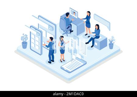 Konzept des Entwicklungsteams am Arbeitsplatz. Kann für Webbanner, Infografiken, Hero-Bilder und isometrische Vektorgrafiken verwendet werden Stock Vektor