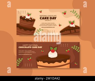 National Chocolate Cake Day Banner – Abbildung Von Handgezeichneten Schablonen Aus Flachem Cartoon Stock Vektor