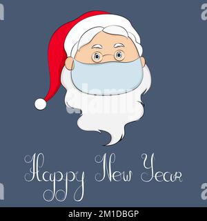 Neujahrskarte 2021. Der Weihnachtsmann in der medizinischen Maske. Vektordarstellung. Stock Vektor