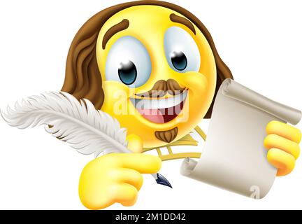 Shakespeare Poet Emoticon Emoji Cartoon Face Ikone Stock Vektor