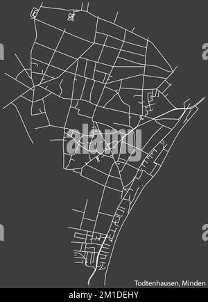 Detaillierte negative Navigation Weiße Linien Stadtstraßenkarte des STADTVIERTELS TODTENHAUSEN der deutschen Stadt MINDEN auf dunkelgrauem Hintergrund Stock Vektor