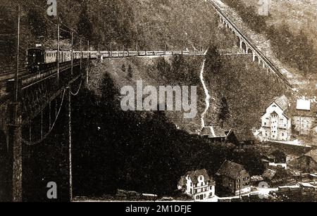 Eisenbahn in der Schweiz -1930 Foto - Ein "Schweizer Flyer" in den Alpen. --- Les chemins de fer en Suisse -1930 Foto - Ein ' Swiss Flyer' dans les Alpes. - Ich... Eisenbahnen in der Schweiz -1930 Foto - A ." Swiss Flyer in den Alpen. - Ich... Ferrovie in Svizzera -1930 foto - A ." Swiss Flyer' nelle Alpi. Stockfoto