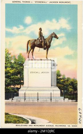 General Thomas J. „Stonewall“, Jackson Monument, Boulevard und Monument Avenue, Richmond, VA. , Denkmäler und Gedenkstätten, Tichnor Brothers Collection, Postkarten der Vereinigten Staaten Stockfoto