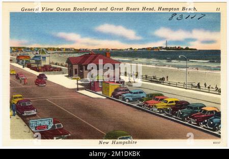 Allgemeiner Blick Ocean Boulevard und Great Ebers Head, Hampton Beach, New Hampshire, Promenade, Strände, Tichnor Brothers Collection, Postkarten der Vereinigten Staaten Stockfoto