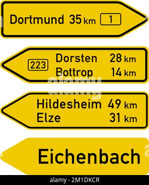 Dieses Zeichen zeigt das Ende einer Lanelanes an. Der gesamte Verkehr in dieser Lanediese Fahrspuren müssen in die angrenzende Lane übergehen. Wegweiser, Straßenschilder Ger Stock Vektor