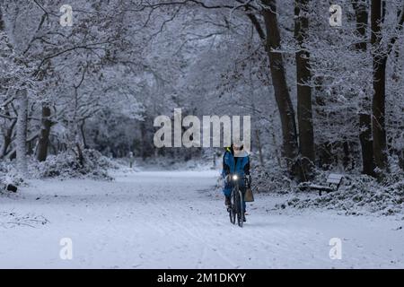 Wimbledon Common, London, Großbritannien. 12.. Dezember 2022. Malerische Schneeszenen auf Wimbledon Common, während London mit bis zu 6 cm Schnee bedeckt ist. 12.. Dezember 2022 Kredit: Clickpics/Alamy Live News Stockfoto