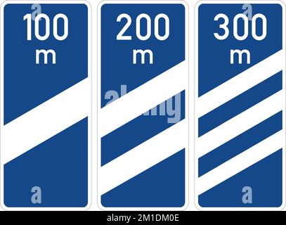 Dieses Zeichen zeigt das Ende einer Lanelanes an. Der gesamte Verkehr in dieser Lanediese Fahrspuren müssen in die angrenzende Lane übergehen. Wegweiser, Straßenschilder Ger Stock Vektor