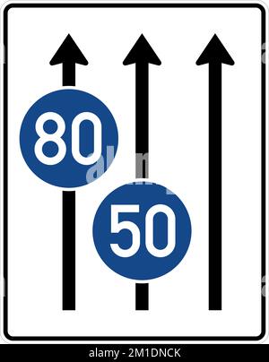 Dieses Zeichen zeigt das Ende einer Lanelanes an. Der gesamte Verkehr in dieser Lanediese Fahrspuren müssen in die angrenzende Lane übergehen. Wegweiser, Straßenschilder Ger Stock Vektor