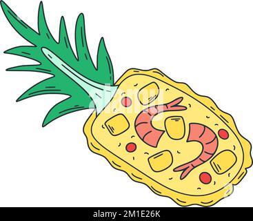 Darstellung des Vektors Reis mit Garnelen in Ananas. Asiatisches Essen. Exotische Fisch- Und Meeresfrüchtegerichte – Clip Art Stock Vektor