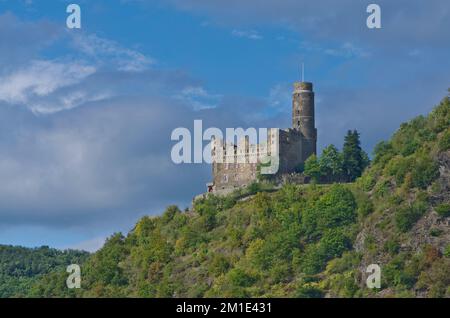 Schloss „Maus“ hoch über dem Rhein Stockfoto