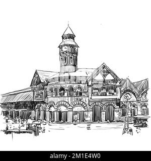 Einer der ältesten und beliebtesten Märkte in Mumbai - Crawford Markt, auch bekannt als Mahatma Jyotiba Phule Mandai Illustration, Buildings & Architects Stockfoto