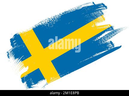 Abstrakte, mit Pinsel strukturierte schwedische Flagge auf weißem Hintergrund Stockfoto