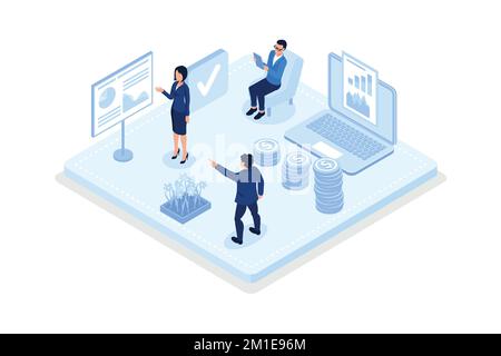 Persönliches Finanzmanagement und Finanzkompetenz, isometrische Vektordarstellung Stock Vektor