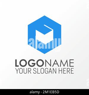 Sechseck mit Box innen oder Negativbereich Bildgrafik Symbol Logo Design abstraktes Konzept Vektormaterial. Symbol für Verpackung oder Monogramm Stock Vektor