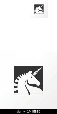 Unicorn einzigartig und außergewöhnlich im Quadrat Bildgrafik Symbol Logo Design abstraktes Konzept Vektormaterial. Kann als Symbol für Tiere verwendet werden. Stock Vektor
