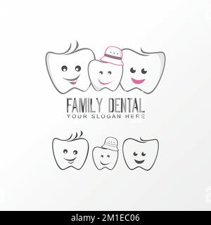Zahn, Zähne, Zahn lustiger Charakter von Vater, Mutter und Kind Bild Grafik Logo Design abstraktes Konzept Vektormaterial bezogen auf Gesundheit oder Familie Stock Vektor