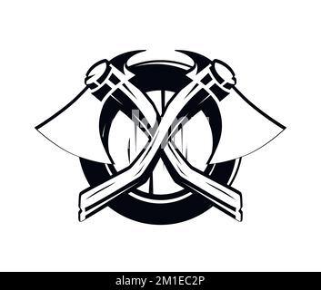 Schild mit Warrior-Achsen in Schwarz und Weiß, Wappen Vektor-Illustrationen für Logo oder Tattoo. Stock Vektor