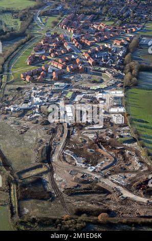 Luftaufnahme neuer Häuser, die auf der Thornton Road, Fulford, Yorl gebaut werden Stockfoto