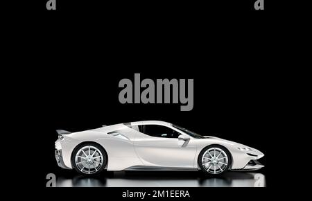 Weißer Sportwagen mit schwarzem Hintergrund. 3D-Rendern Stockfoto