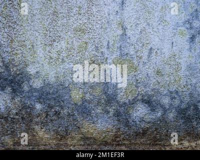 Zementblauer Steinwandhintergrund mit schimmeliger Textur. Stockfoto