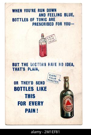 Vintage Bamforth Postkarte aus der Comic-Serie Nummer 2043 „Wenn du müde und Feelin Blue bist, werden dir Tonic-Flaschen verschrieben Stockfoto