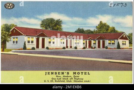 Jensen's Motel, neu, modern, ruhig, einen halben Block vom Highway, U.S. 89, Richfield, Utah , Motels, Tichnor Brothers Collection, Postkarten der Vereinigten Staaten Stockfoto