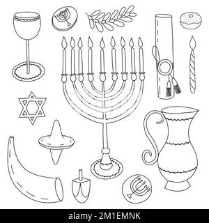 Hanukka Designelemente Doodle Set Stock Vektor