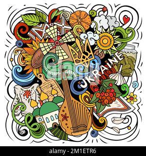 Ukraine Cartoon Doodle Illustration. Lustiges ukrainisches Design. Stock Vektor