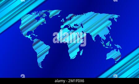 Blaue Streifen auf der Weltkarte. Konzept für weltweite Illustration. Stockfoto