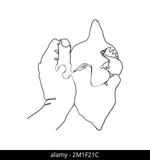 Die menschliche Hand streichelt die Katze mit einer Linie Stock Vektor