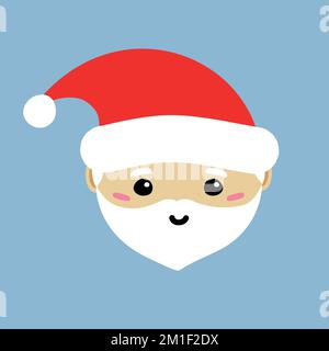 Vektor flach Weihnachten Weihnachtsmann Gesicht isoliert auf blauem Hintergrund Stock Vektor