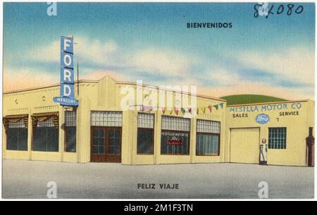 Mesilla Motor Company, Las Cruces, New Mexico. Bienvenidos, feliz viaje , Automobil-Tankstellen, gewerbliche Einrichtungen, Tichnor Brothers Collection, Postkarten der Vereinigten Staaten Stockfoto