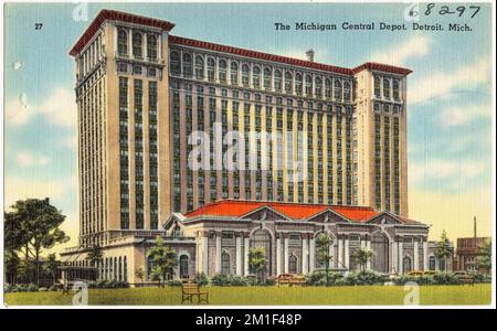 Das Michigan Central Depot, Detroit, Michigan. , Hotels, Tichnor Brothers Collection, Postkarten der Vereinigten Staaten Stockfoto