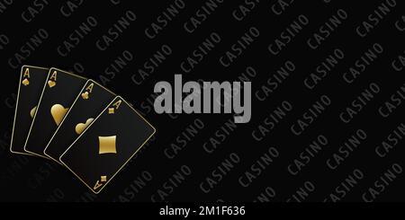 Ein Fan von Spielkarten, bestehend aus vier schwarzen und goldenen Pik-Ass, Diamanten, Clubs, Herzen. Vektor-Illustrations-Poker und Casino von allen Ass Stock Vektor