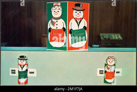 "Mr. & Mrs. Snowman" 3-teilige Dreieckskarte und Stäbchen, Displaykarten, Tichnor Brothers Collection, Postkarten der Vereinigten Staaten Stockfoto