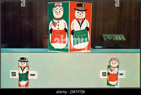 "Mr. & Mrs. Snowman" 3-teilige Dreieckskarte und Stäbchen, Displaykarten, Tichnor Brothers Collection, Postkarten der Vereinigten Staaten Stockfoto