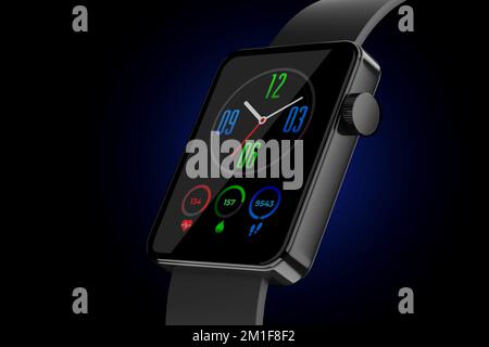 Detaillierter Smart Watch Fitness Tracker mit Krone – 3D-Rendering mit Illustration Stockfoto