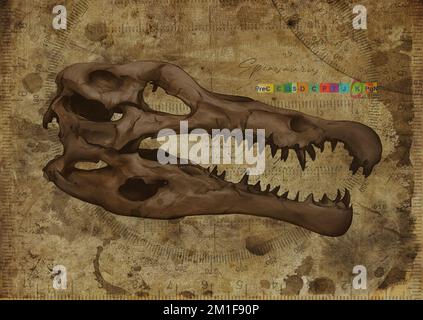 Spinosaurus Dinosaur Skull Art Study Old Textured Paper Vintage Geometrical Poster Stockfoto