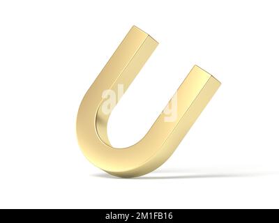 Goldmagnet isoliert auf weißem Hintergrund. 3D Abbildung. Stockfoto