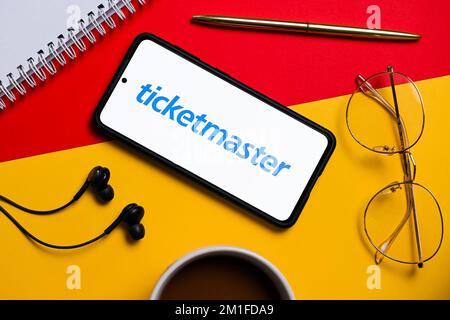 Polen. 10.. Dezember 2022. In dieser Abbildung wird ein Ticketmaster-Logo auf einem Smartphone angezeigt. Kredit: SOPA Images Limited/Alamy Live News Stockfoto