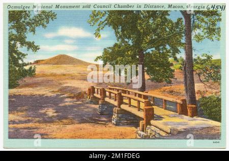 Ocmulgee National Monument and Council Chamber in distance, Macon, Georgia , Bridges, Tichnor Brothers Collection, Postkarten der Vereinigten Staaten Stockfoto