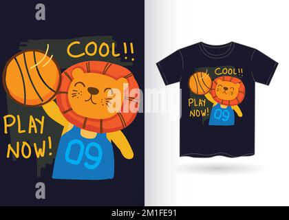 Hand drawn cute lion for t shirt with template Stock Vektor