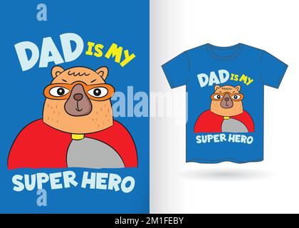 Superhelden-Bär-Cartoon für T-Shirt mit Schablone Stock Vektor