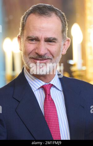 Madrid, Madrid, Spanien. 12.. Dezember 2022. König Felipe VI. Von Spanien nimmt an der Sitzung des Kuratoriums der Prinzessin der Girona Foundation am 12. Dezember 2022 im Königlichen Palast in Madrid, Spanien Teil (Bild: © Jack Abuin/ZUMA Press Wire) Stockfoto