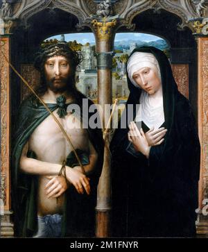 Christus gekrönt mit Dornen (Ecce Homo) und die trauernde Jungfrau von Adriaen Isenbrandt (Adriaen Ysenbrandt:c. 1480/1490-1551), Öl auf Leinwand aus Holz, ca. 1530-40 Stockfoto