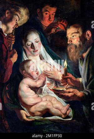 Die Heilige Familie mit Hirten von Jacob Jordaens (1593-1678), Öl auf Canvaso, aus Holz übertragen, 1616 Stockfoto