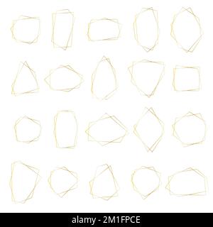 Goldene Luxusrahmen aus einfachen Linien. Polygonale abstrakte Ränder festgelegt. Textraum für Designelemente. Eleganter klassischer Retro-Ornamentsartikel. Kartenposter-Banner Drucken von Beiträgen in sozialen Medien Dekorationsvektordarstellung Stock Vektor