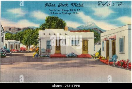 Pikes Peak Motel, südlich auf den Hiways 85 & 87, Colorado Springs, Colorado. , Motels, Tichnor Brothers Collection, Postkarten der Vereinigten Staaten Stockfoto