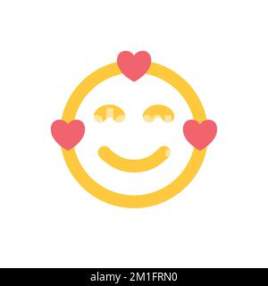 Lächelsymbol, glückliches Gesicht in der Liebe, lächelnde Emoji, gelber Aufkleber mit Herzen. Flache Vektordarstellung. Liebessymbol. Stock Vektor