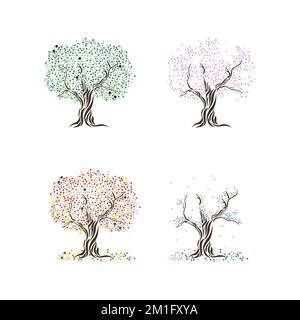 Einfache Baumvektorsilhouette mit Jahreszeiten Stock Vektor